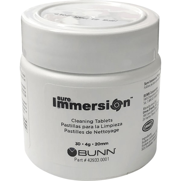 Cleaning Tablets, f/BUNN Sure Immersion, 30/Jar, Blue/White